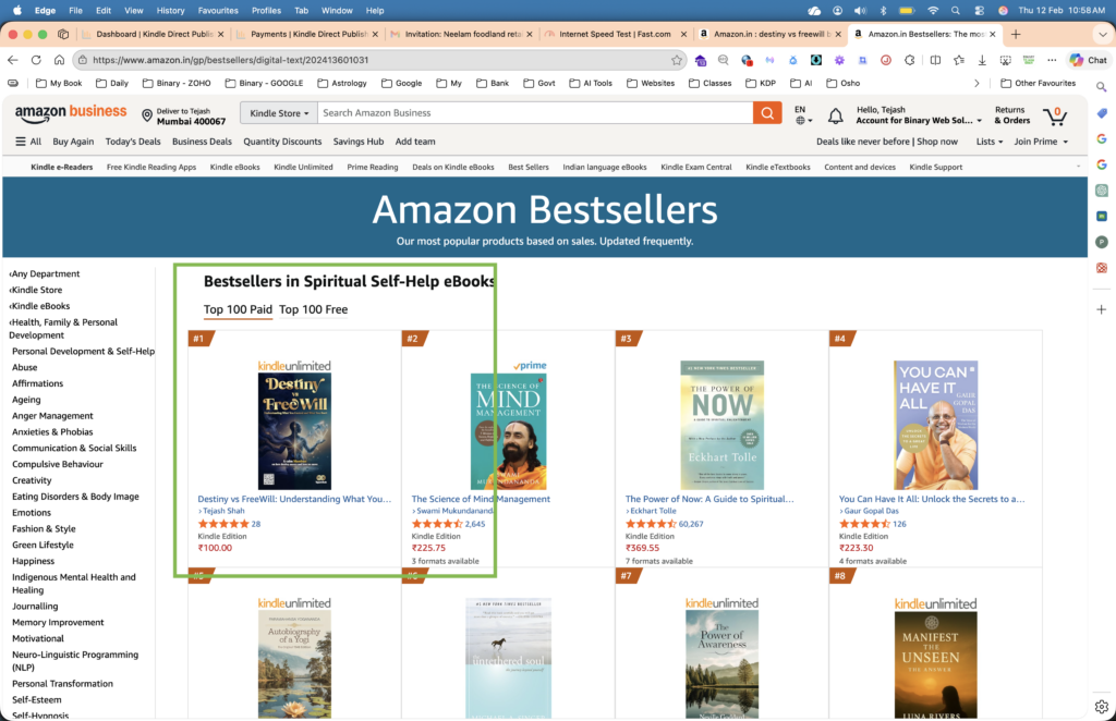 Becomes #1 Amazon Bestseller Book in Spiritual Self-Help – Destiny vs FreeWill