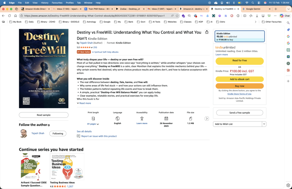 Becomes #1 Amazon Bestseller Book in Spiritual Self-Help – Destiny vs FreeWill